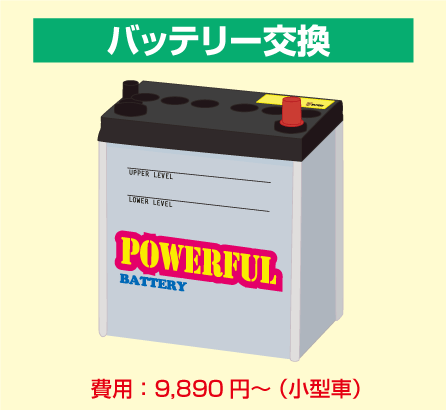 バッテリー交換　費用：9,890円～（小型車）